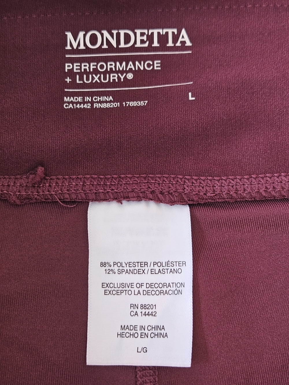Mondetta Burgundy High Rise Moto Leggings w/ Pockets Size L - Picture 8 of 15